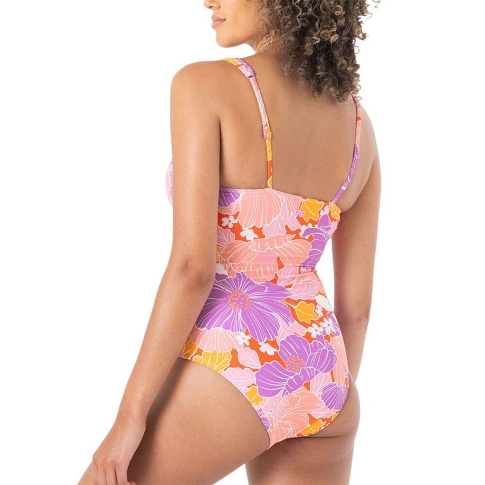 Roxy Juniors Bell Bottom Blooms Plunge One-Piece Swimsuit Medium Lilac - NWT - Picture 2 of 3